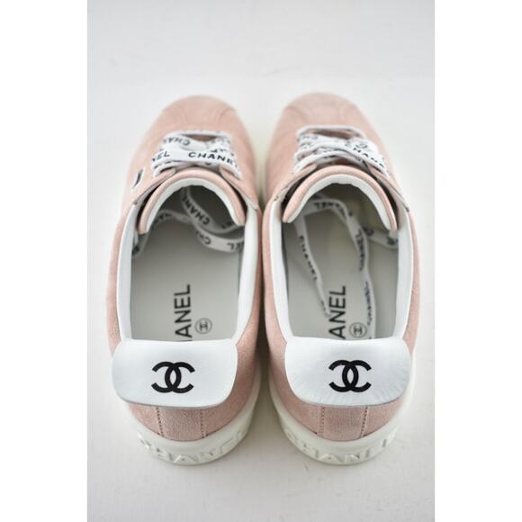 Chanel 20S Weekender Pink Suede CC Logo Laces Low Top Flat Runner Sneaker 42 - Picture 11 of 12